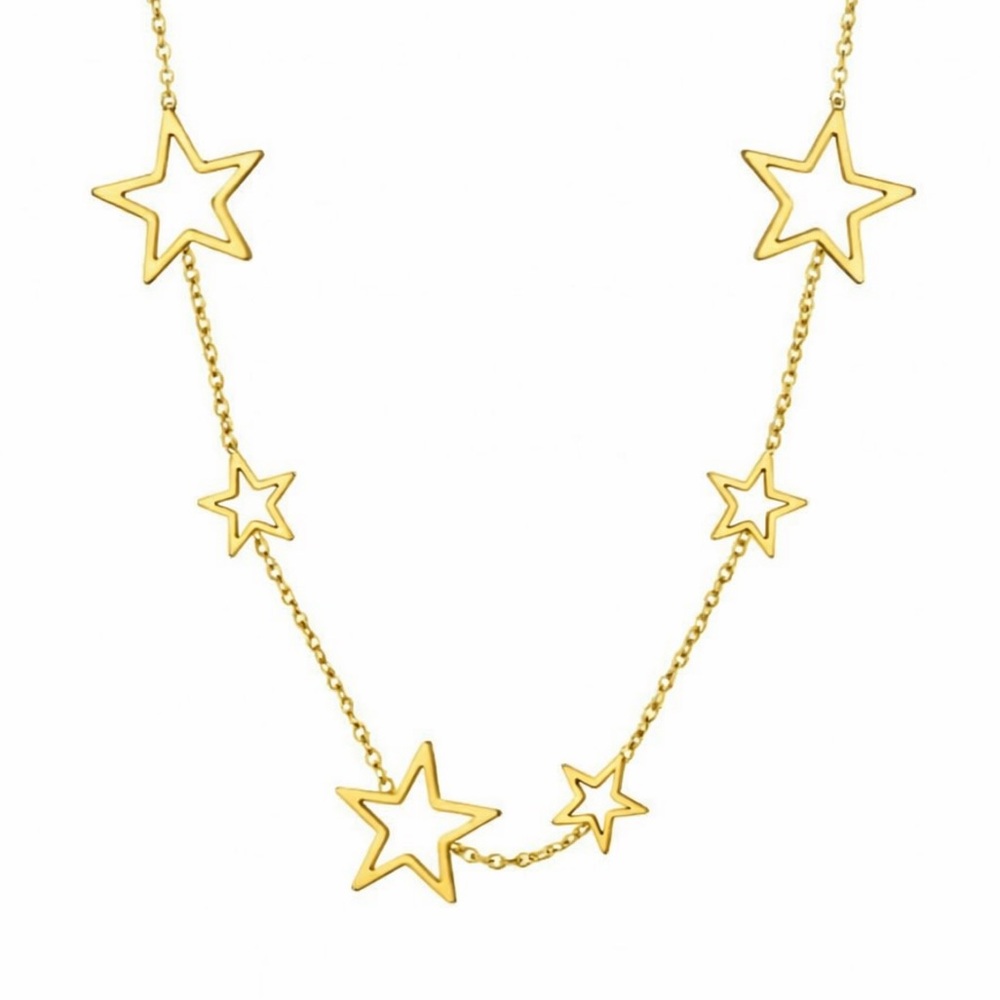 Gold Star Necklace 16” Dainty Celestial Chain Gold Plated Stainless Steel